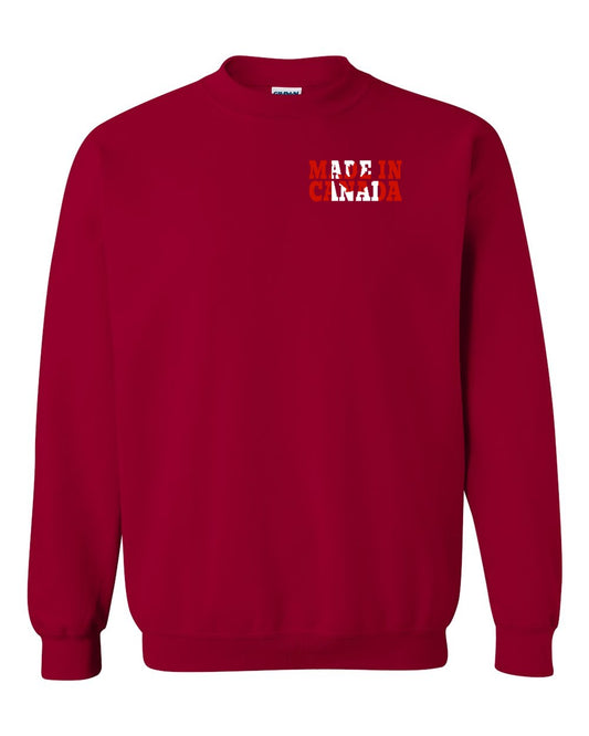 Made in Canada Flag Background Left Chest Crewneck - Gildan Canada (sewn Internationally)