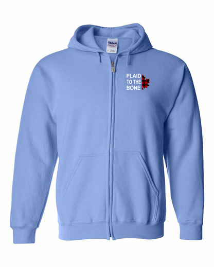 Plaid to the Bone Stacked Leaf Left Chest and Back Zip Hoodie