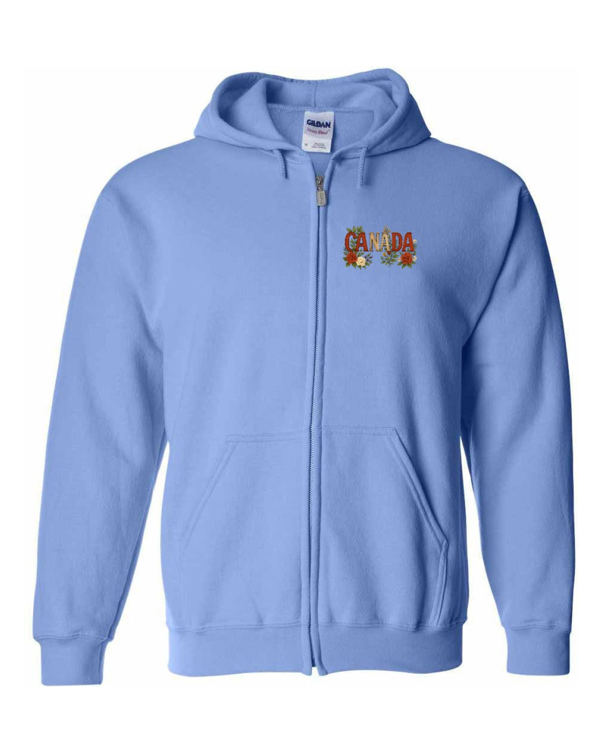 Canada Flowers Left Chest Carolina Blue XL Zip Hoodie - Unisex
