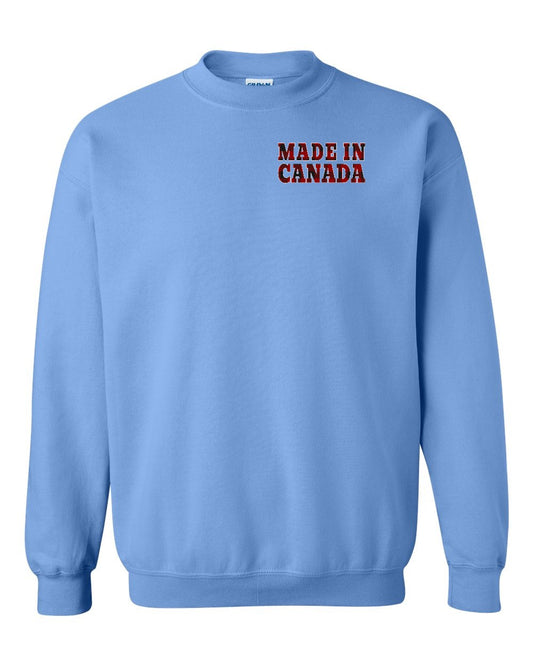 Made in Canada Plaid Background Left Chest Crewneck - Gildan Canada (sewn Internationally)