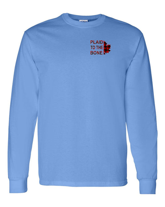 Plaid to the Bone Stacked Leaf Left Chest Long Sleeve - Gildan Canada (sewn Internationally)