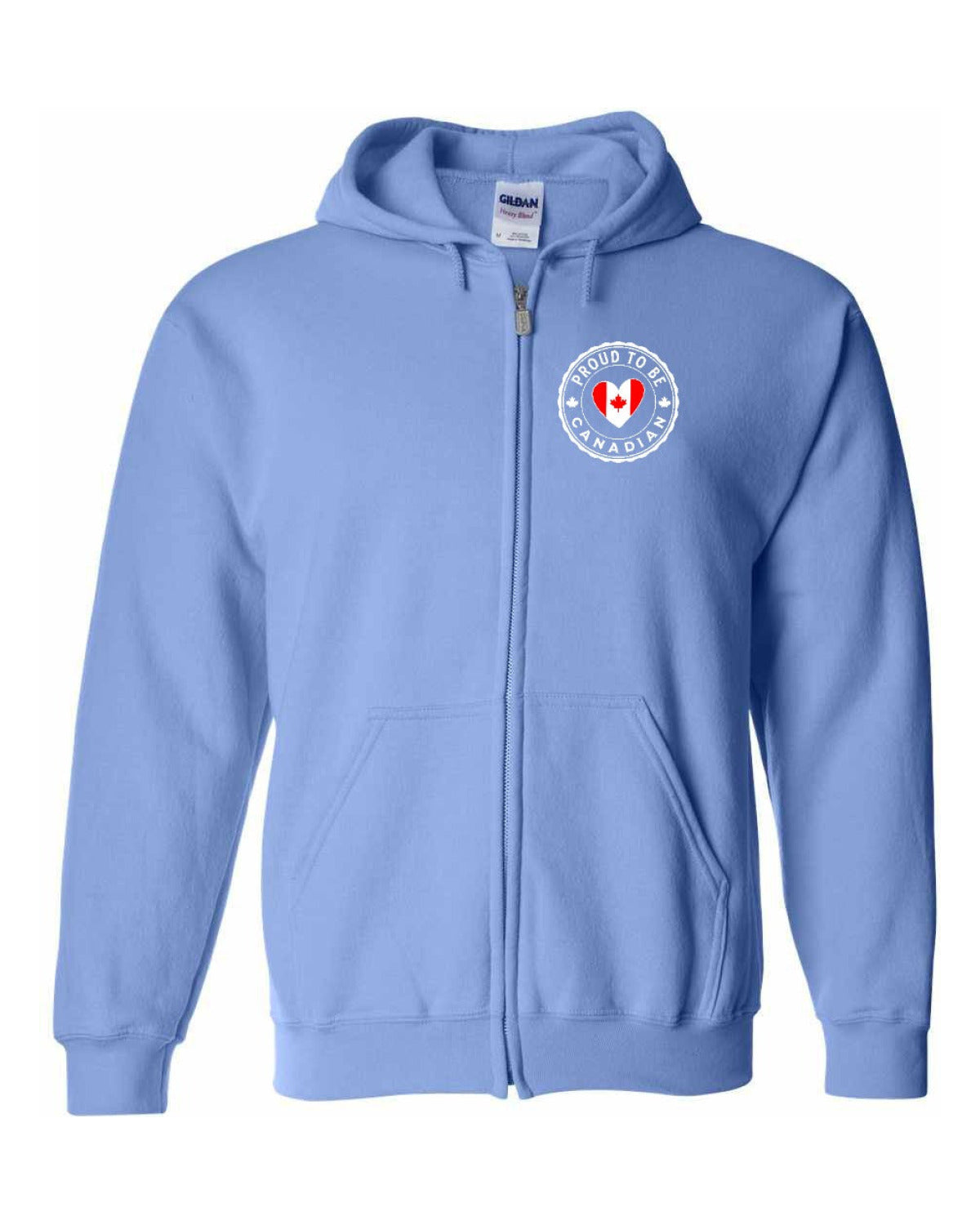 Proud to be Canadian Heart Flag Left Chest Carolina Blue Small Zip Hoodie - Unisex