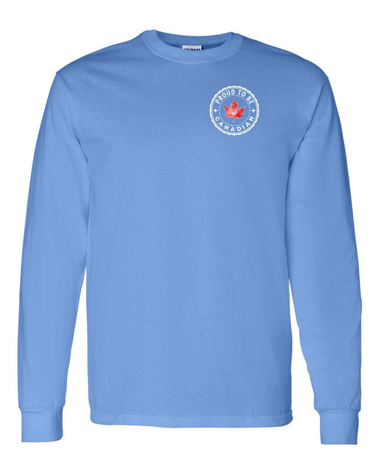Proud to be Canadian Leaf Left Chest and Back Long Sleeve - Gildan Canada (sewn Internationally)