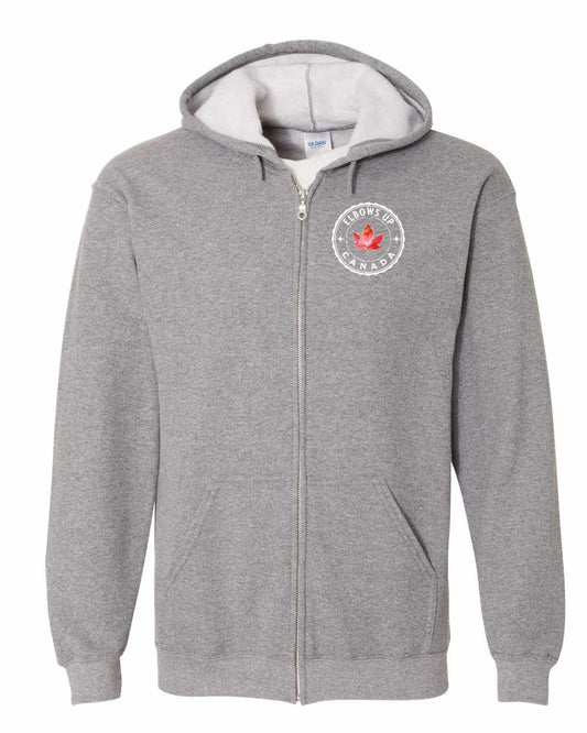 Elbows up Leaf Left Chest Zip Hoodie - Gildan Canada (sewn Internationally)