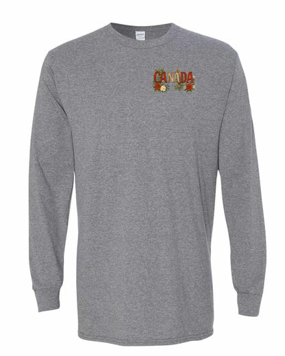 Canada Flowers Left Chest and Back Long Sleeve - Gildan Canada (sewn Internationally)