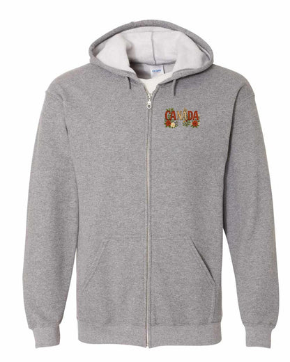 Canada Flowers Left Chest Zip Hoodie - Gildan Canada (sewn Internationally)