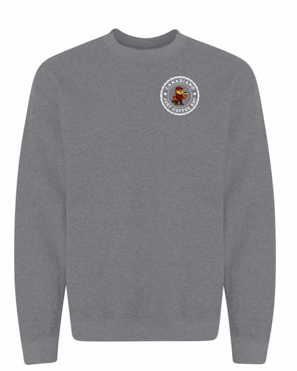 Canadiano just Coffee EH! Male Beaver Left Chest Crewneck - Gildan Canada (sewn Internationally)