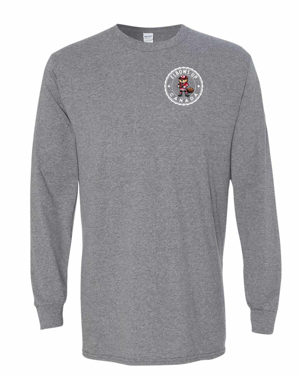 Elbows up Beaver Left Chest and Back Long Sleeve - Gildan Canada (sewn Internationally)