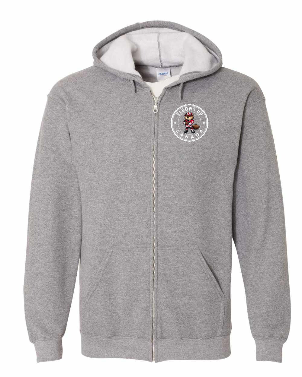 Elbows up Beaver Left Chest Zip Hoodie - Gildan Canada (sewn Internationally)