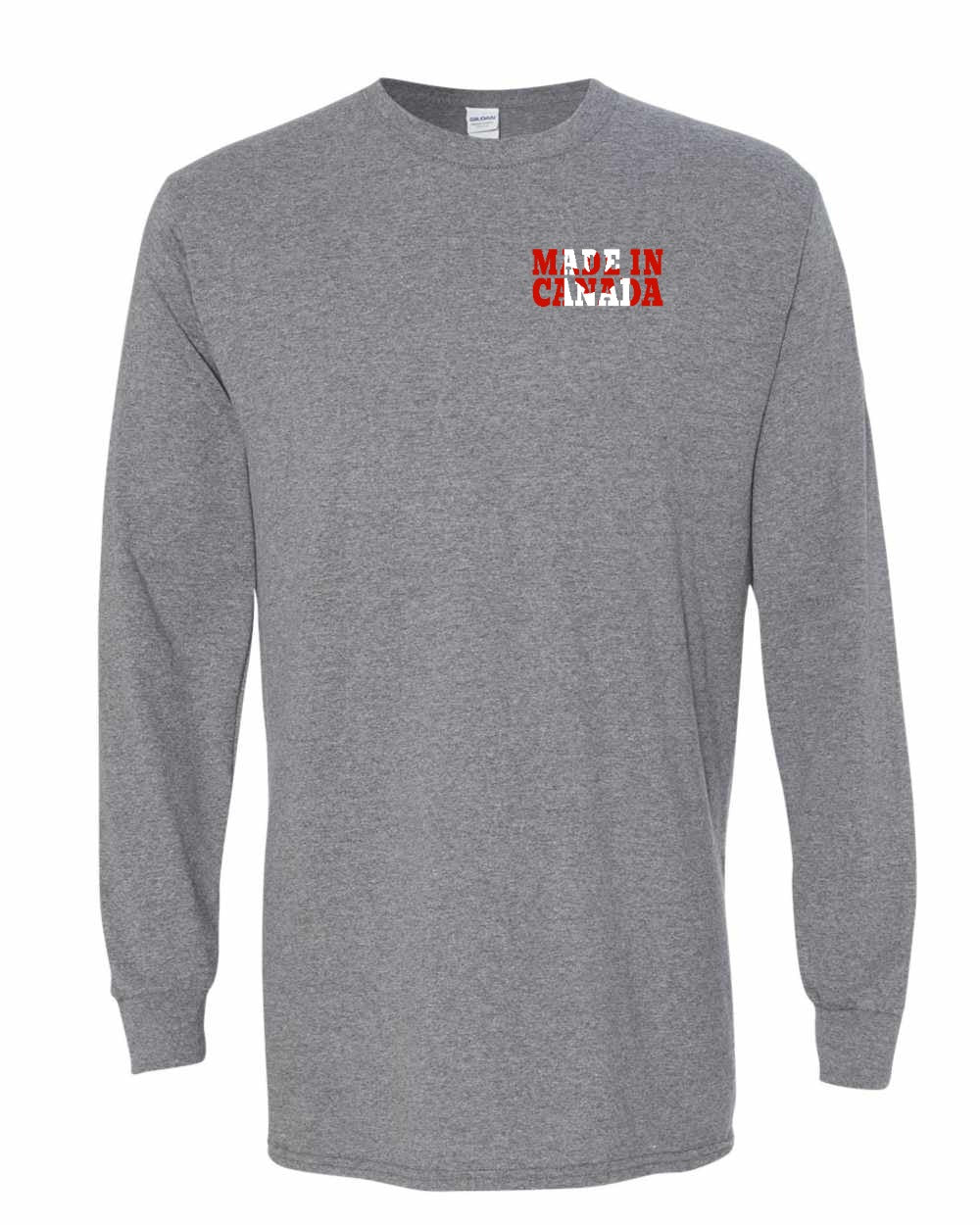 Made in Canada Flag Background Left Chest Long Sleeve - Gildan Canada (sewn Internationally)