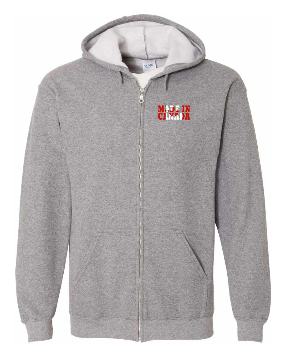 Made in Canada Flag Background Left Chest and Back Zip Hoodie - Unisex