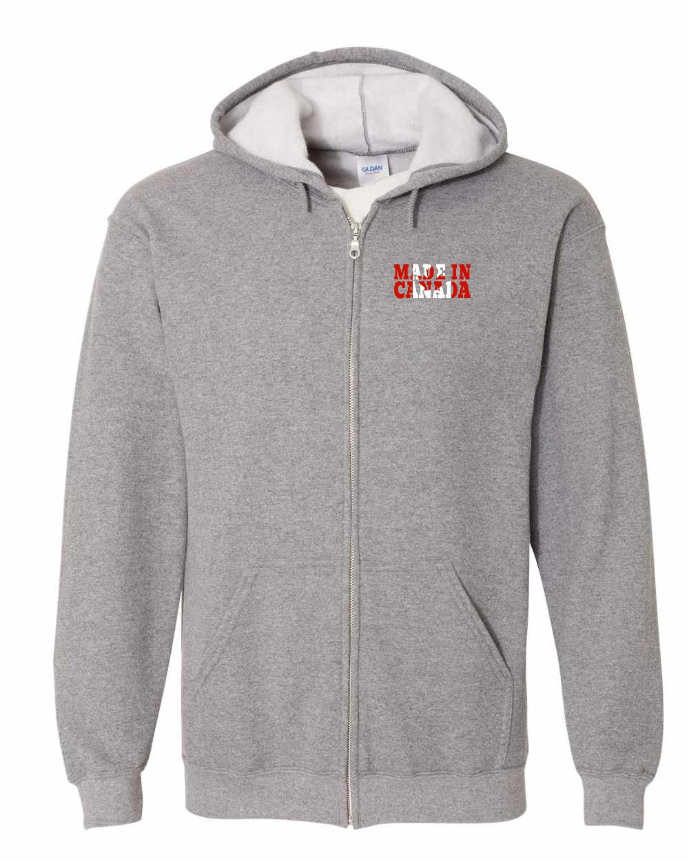 Made in Canada Flag Background Left Chest Zip Hoodie - Gildan Canada (sewn Internationally)