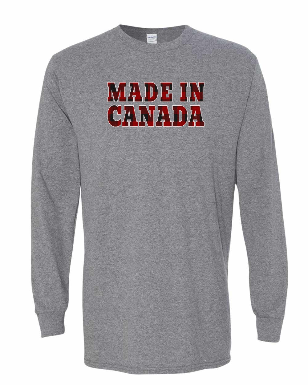 Made in Canada Plaid Background Full Long Sleeve - Gildan Canada (sewn Internationally)