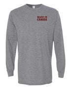 Made in Canada Plaid Background Left Chest Long Sleeve - Unisex