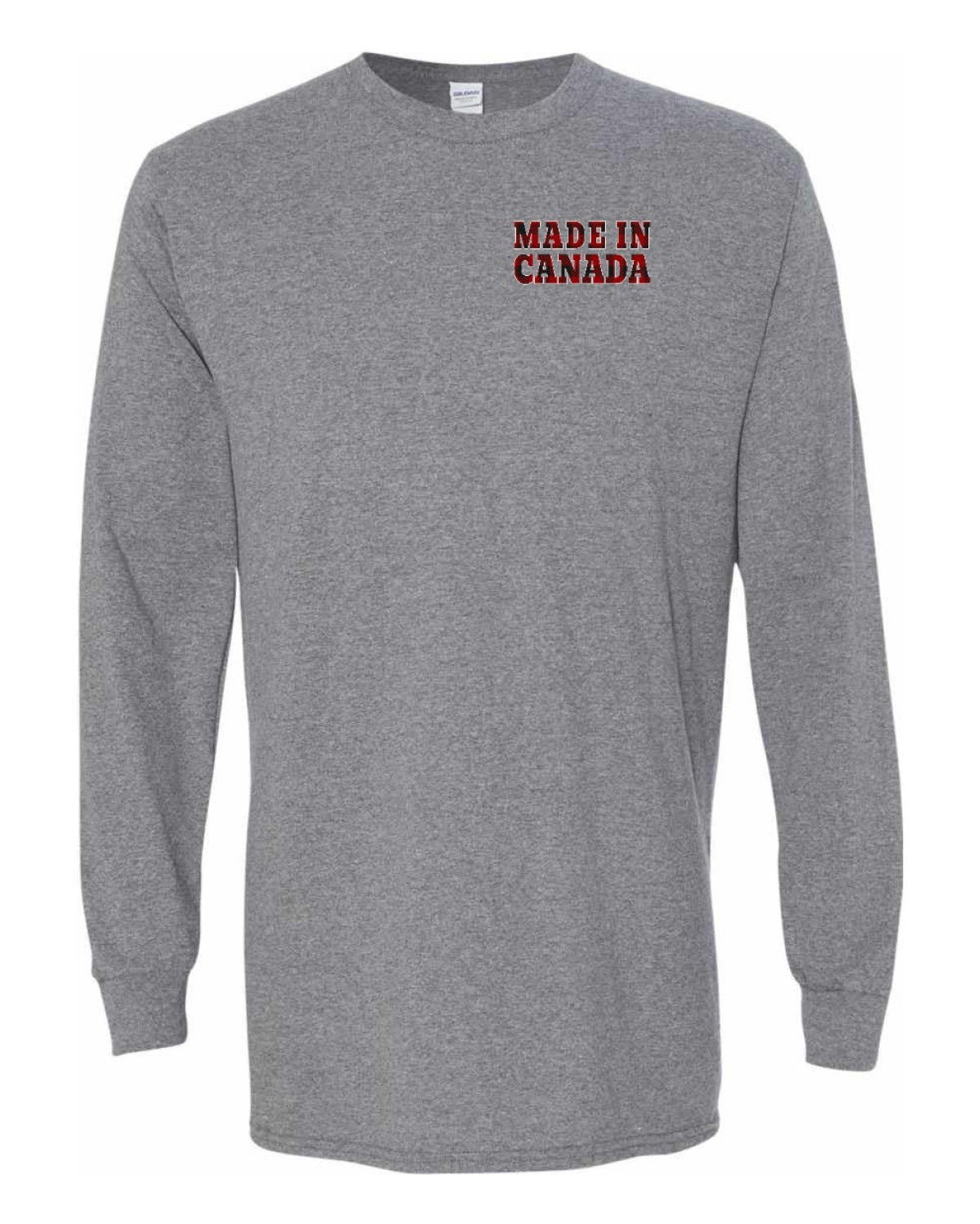 Made in Canada Plaid Background Left Chest Long Sleeve - Unisex