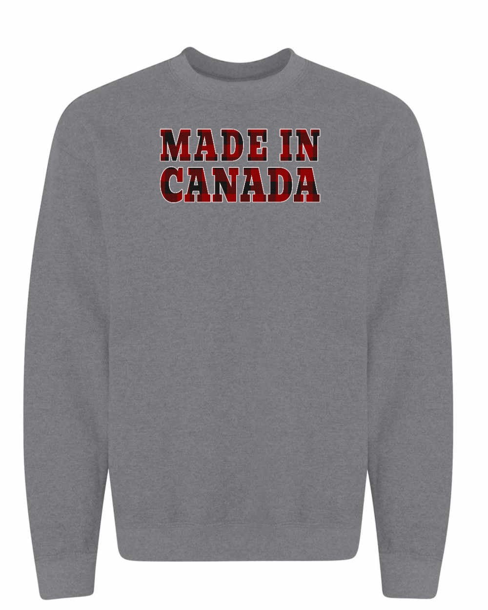 Made in Canada Plaid Background Full Crewneck - Gildan Canada (sewn Internationally)