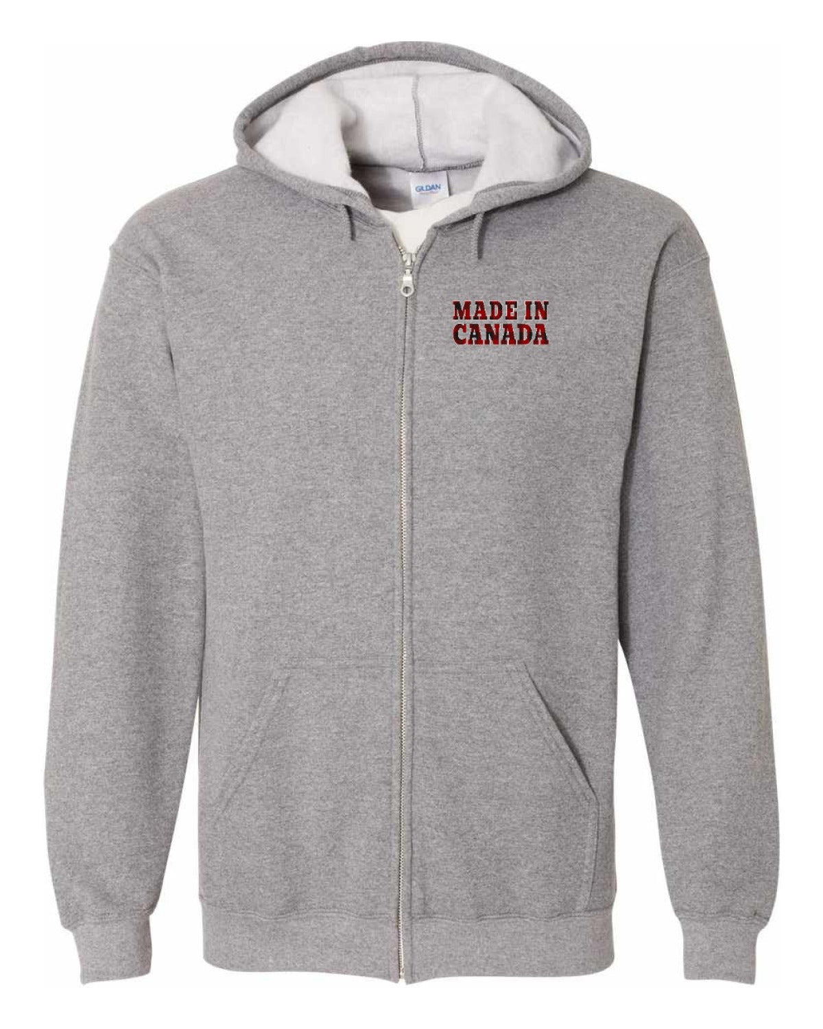 Made in Canada Plaid Background Left Chest Zip Hoodie - Unisex