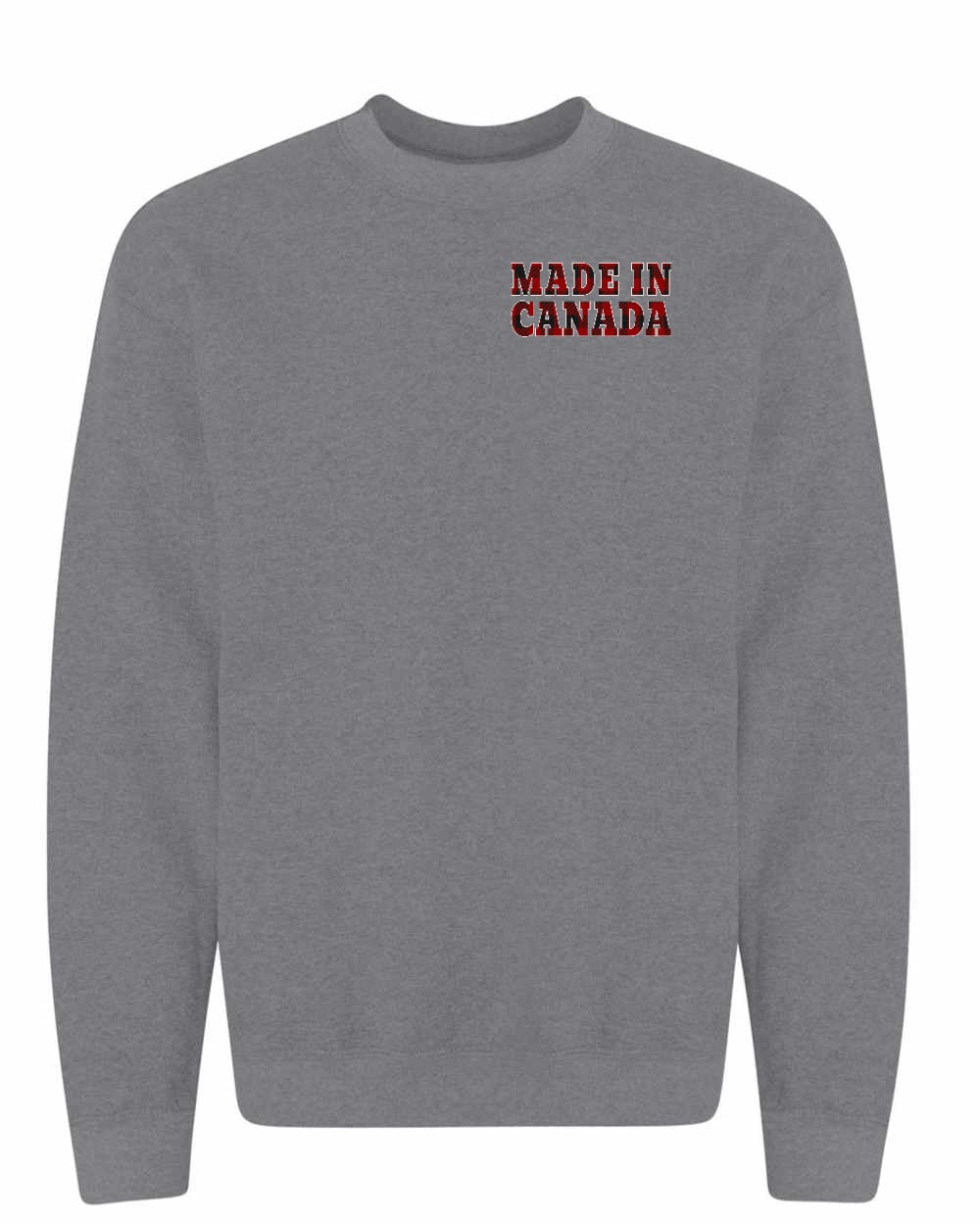 Made in Canada Plaid Background Left Chest Crewneck - Gildan Canada (sewn Internationally)