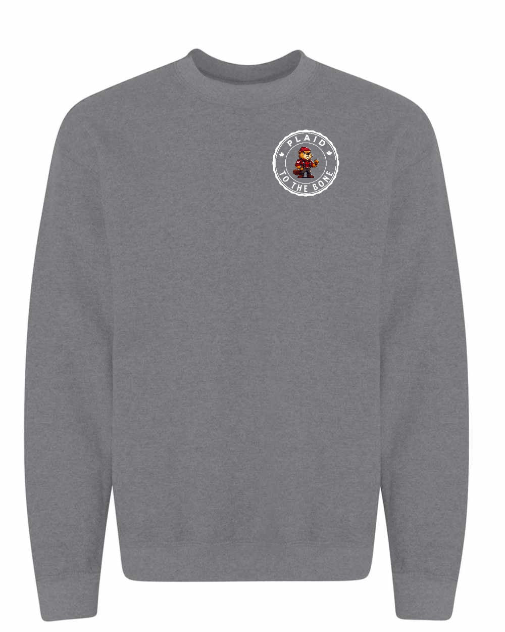 Plaid to the Bone Beaver Left Chest Crewneck