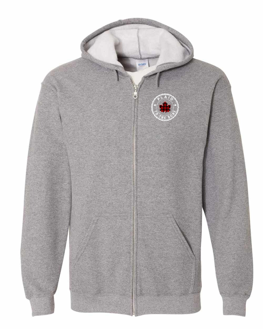 Plaid to the Bone Circle Leaf Left Chest and Back Zip Hoodie - Unisex
