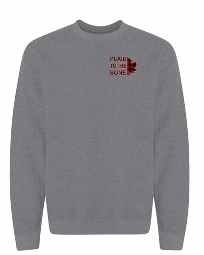 Plaid to the Bone Stacked Leaf Left Chest and Back Crewneck - Gildan Canada (sewn Internationally)