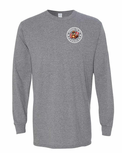 Proud to be Canadian Beaver Left Chest and Back Long Sleeve - Gildan Canada (sewn Internationally)