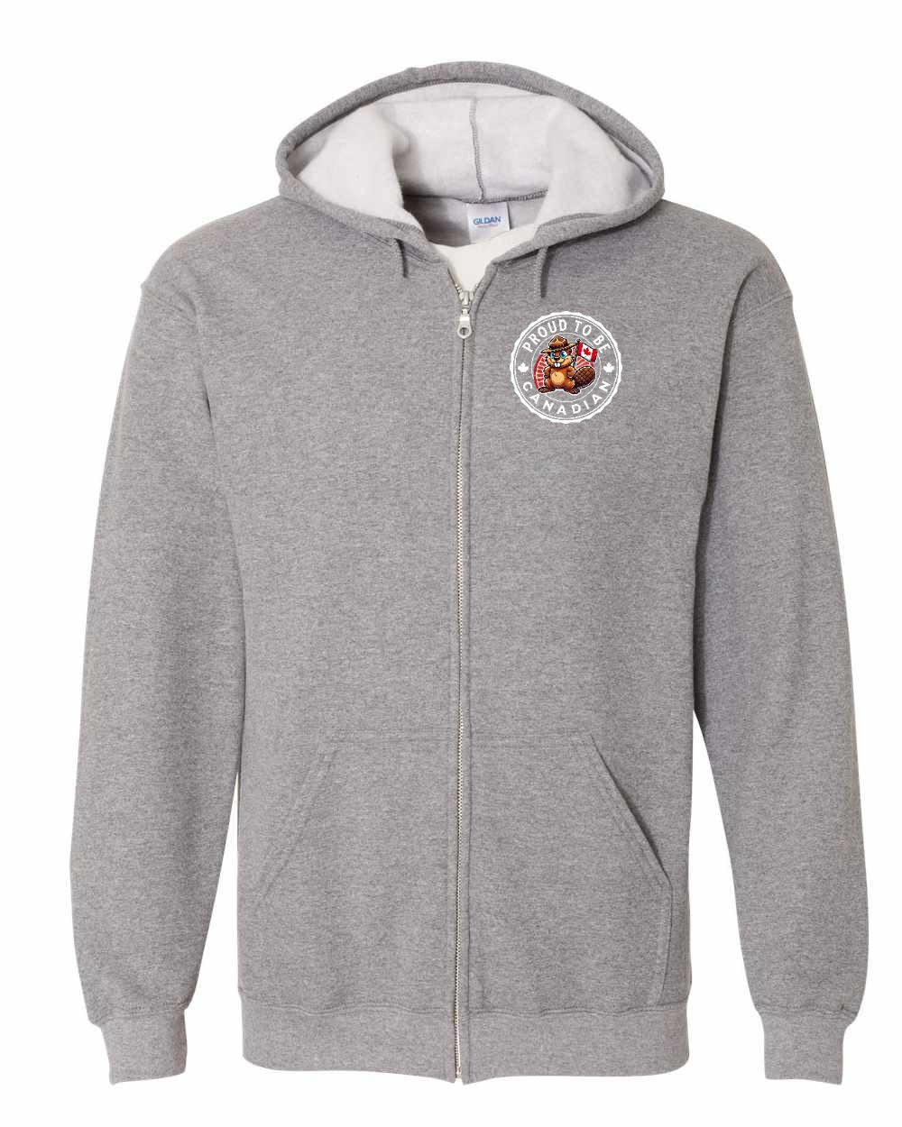 Proud to be Canadian Beaver Left Chest and Back Zip Hoodie - Gildan Canada (sewn Internationally)