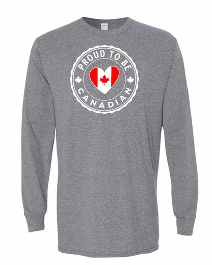 Proud to be Canadian Heart Flag Full Long Sleeve - Gildan Canada (sewn Internationally)