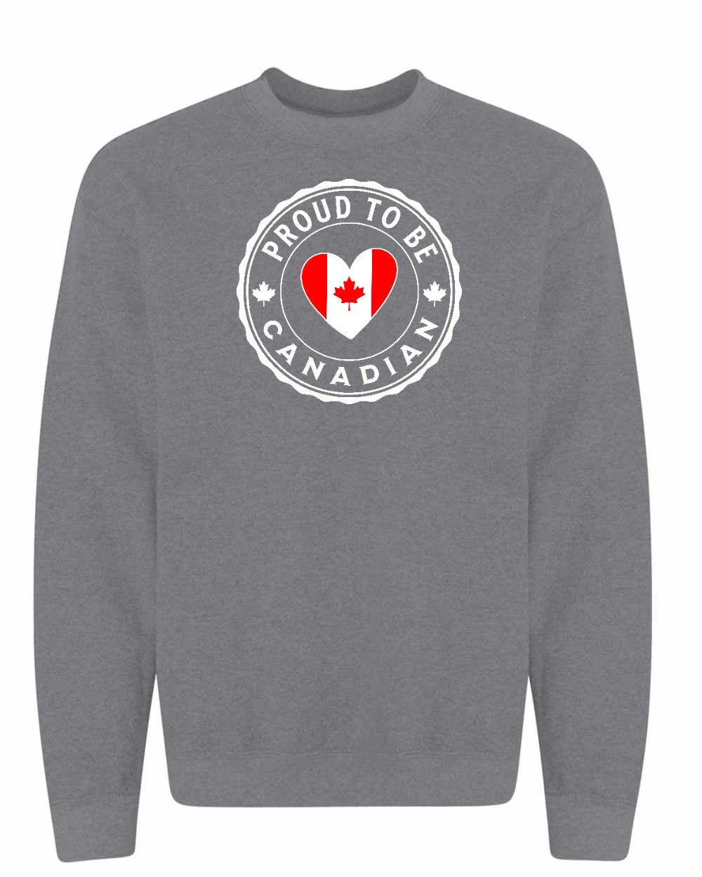Proud to be Canadian Heart Flag Full Crewneck - Gildan Canada (sewn Internationally)