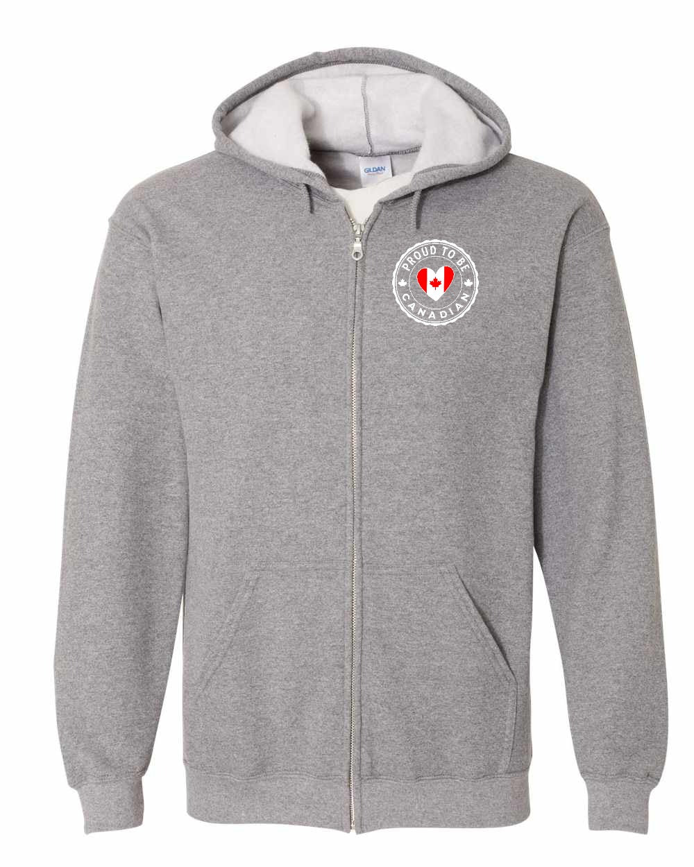 Proud to be Canadian Heart Flag Left Chest and Back Zip Hoodie