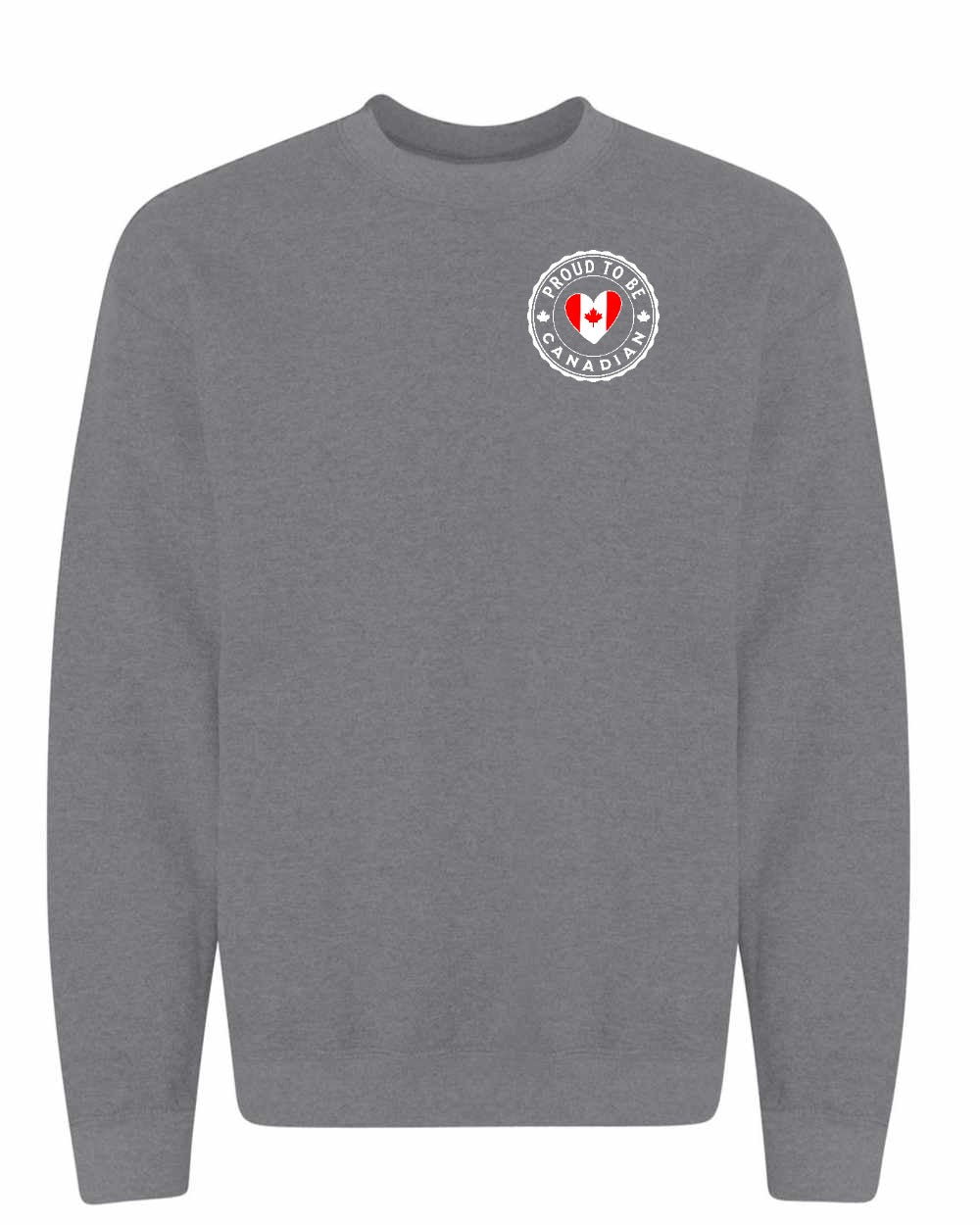 Proud to be Canadian Heart Flag Left Chest Crewneck - Gildan Canada (sewn Internationally)
