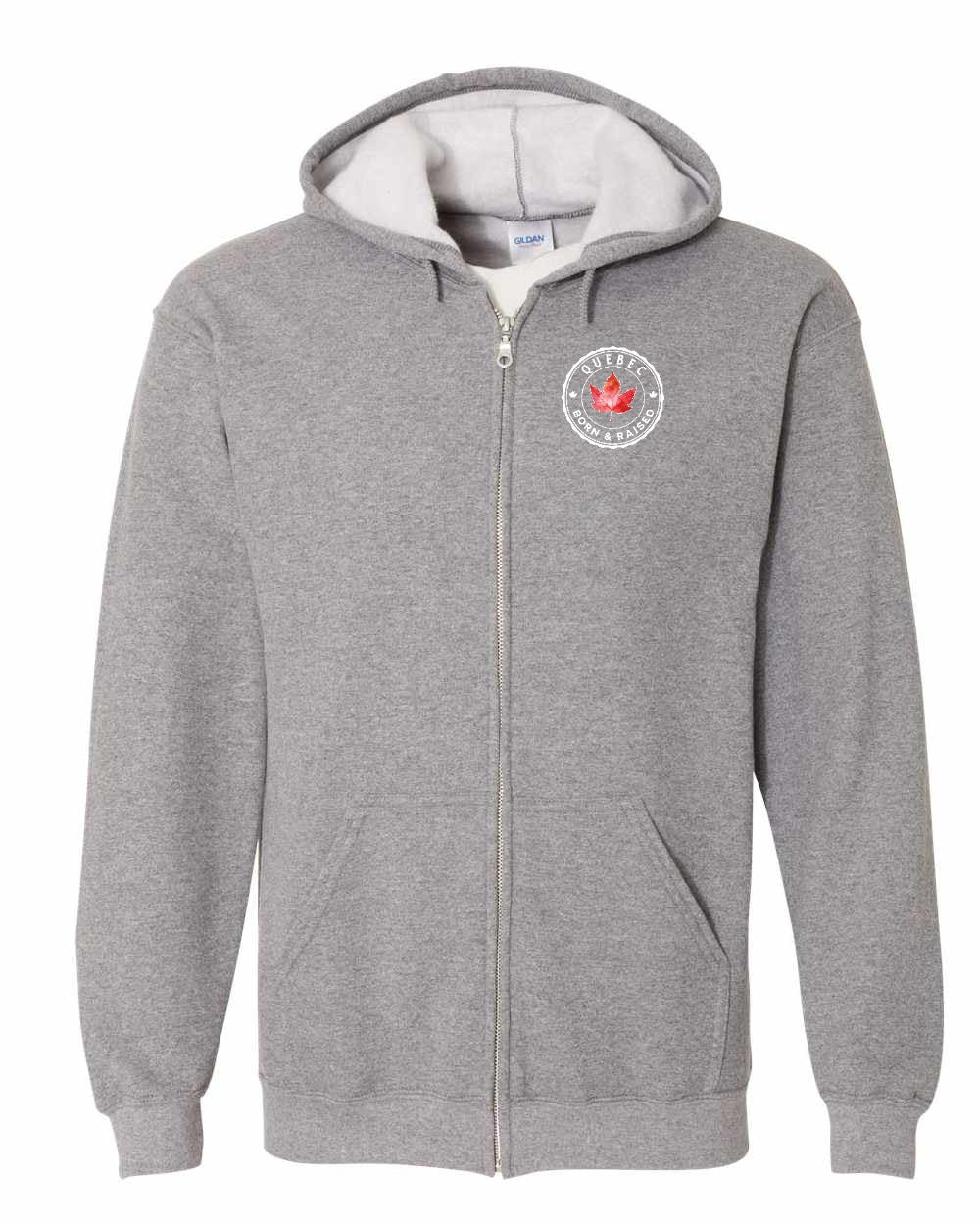 Born and Raised Quebec Left Chest Zip Hoodie - Gildan Canada (sewn Internationally)