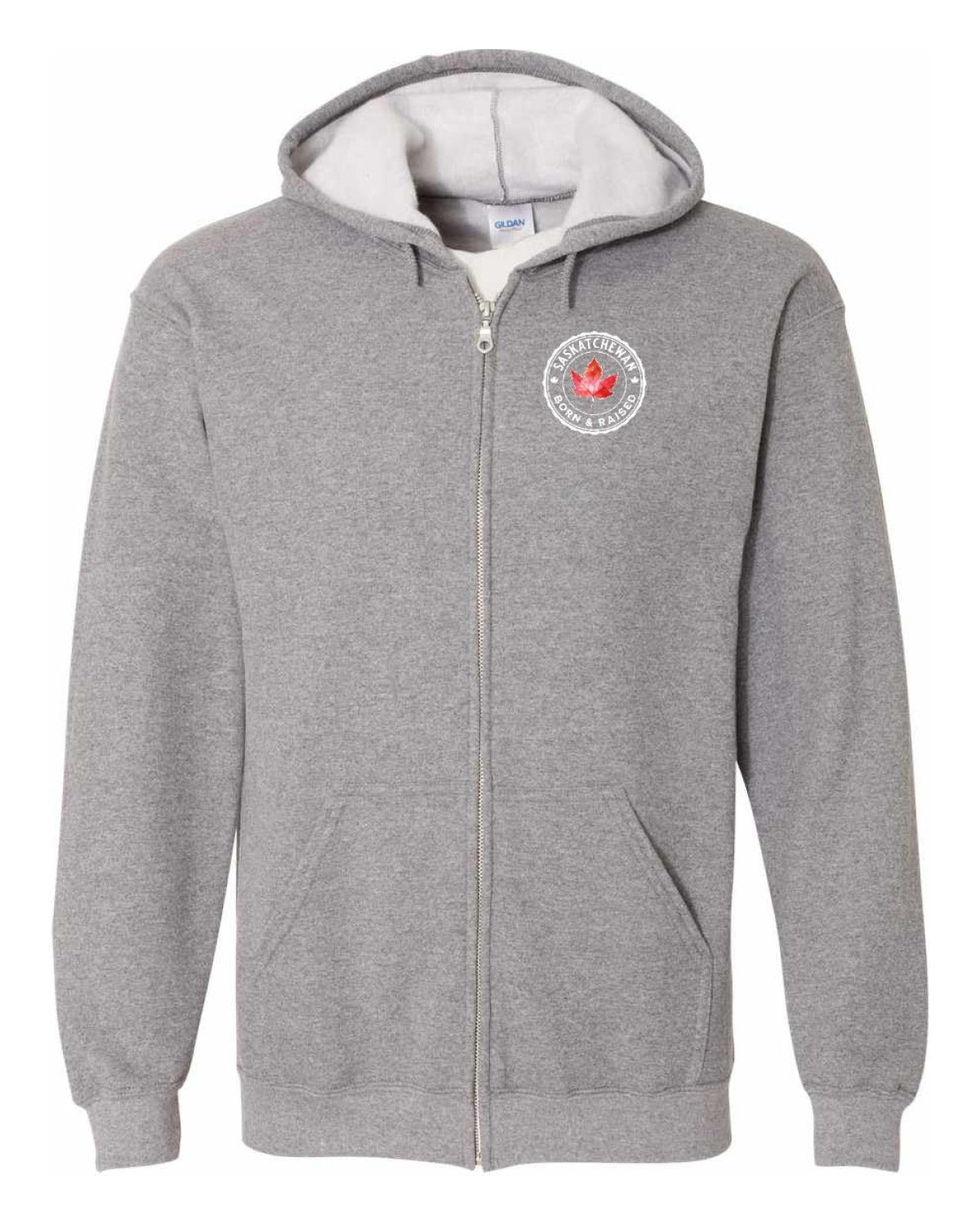 Born and Raised Saskatchewan Left Chest Zip Hoodie - Unisex