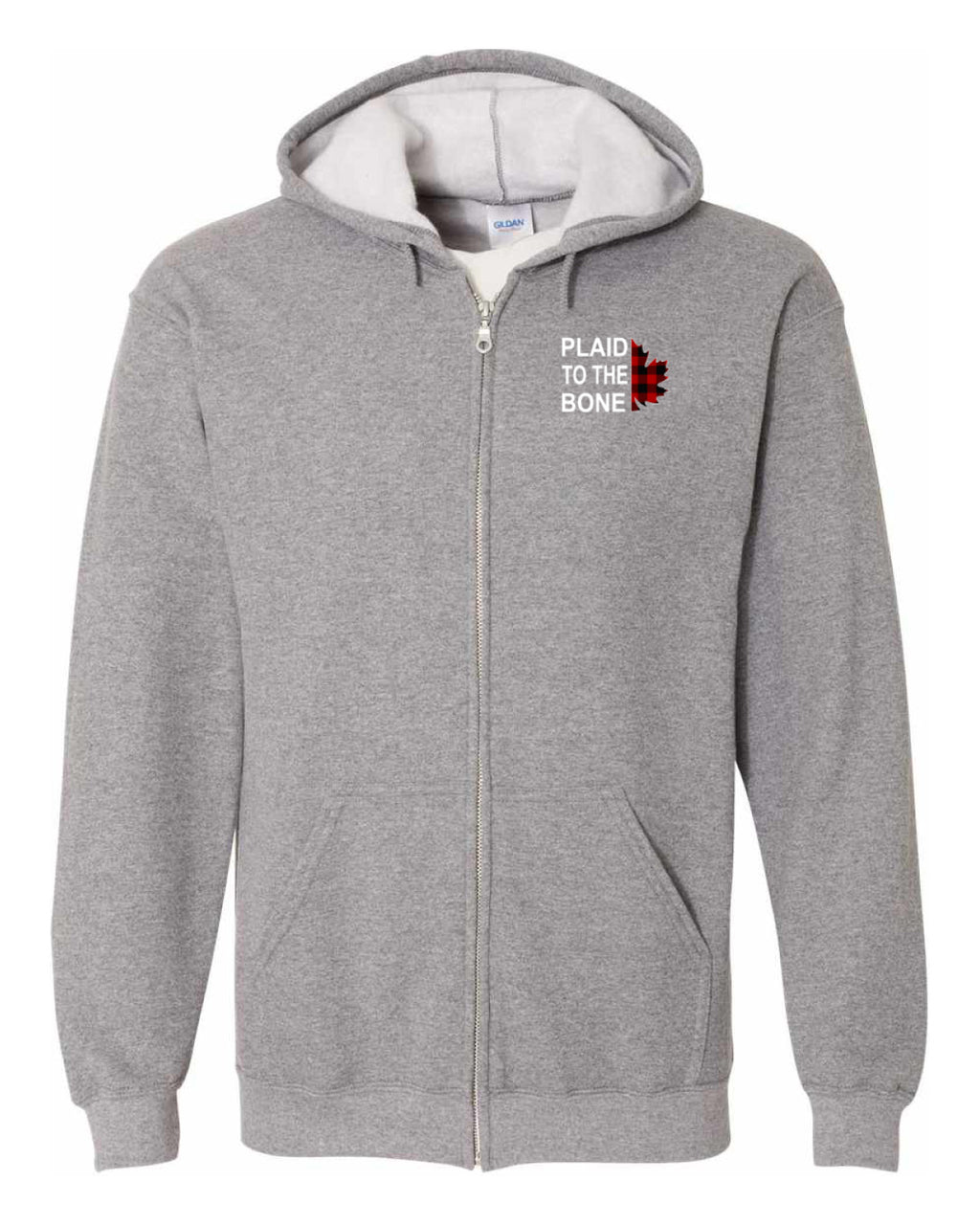 Plaid to the Bone Stacked Leaf Left Chest and Back Zip Hoodie - Unisex