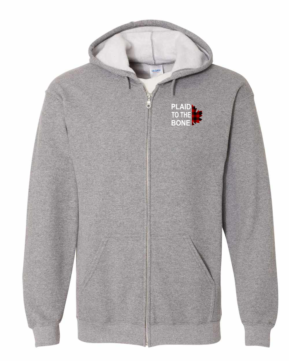 Plaid to the Bone Stacked Leaf Left Chest Zip Hoodie