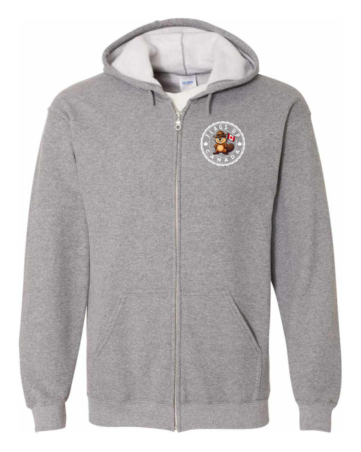 Flags Up Male Beaver Left Chest And Back Zip Hoodie - Unisex