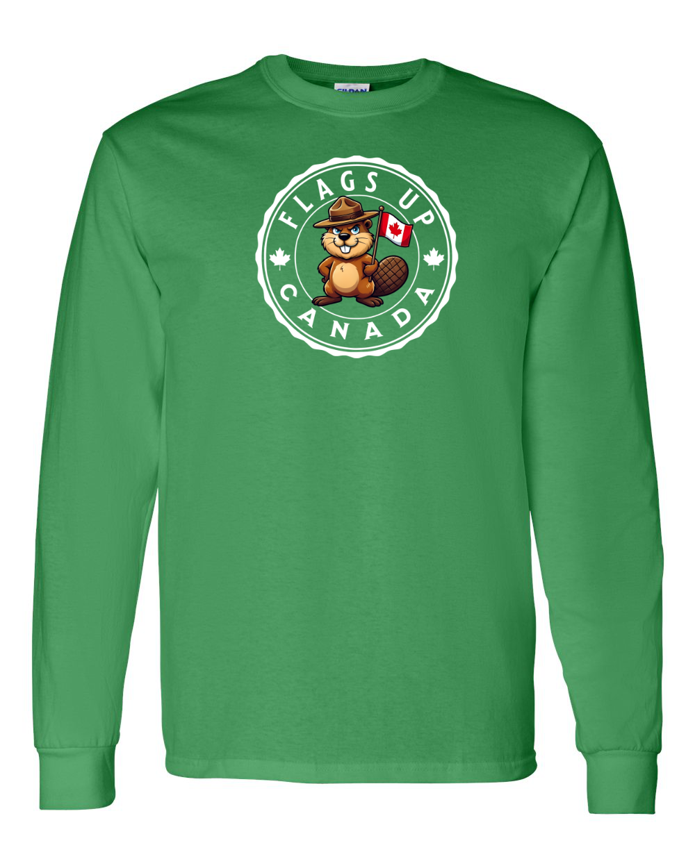 Flags Up Canada Male Beaver Version Full Long Sleeve Tee - Gildan Canada (sewn Internationally )