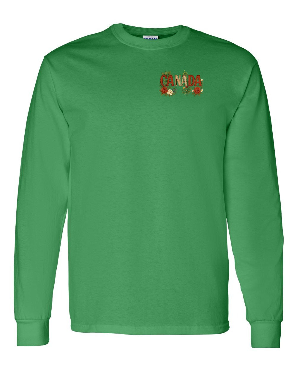 Canada Flowers Left Chest and Back Long Sleeve - Gildan Canada (sewn Internationally)