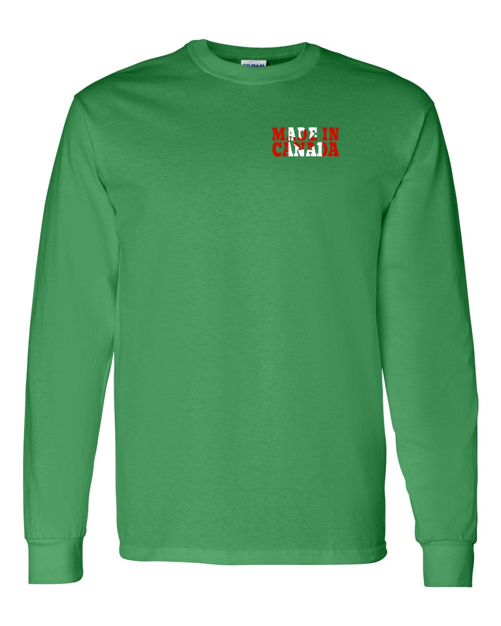 Made in Canada Flag Background Left Chest Long Sleeve - Gildan Canada (sewn Internationally)