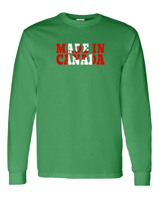 Made in Canada Flag Background Full Long Sleeve - Gildan Canada (sewn Internationally)
