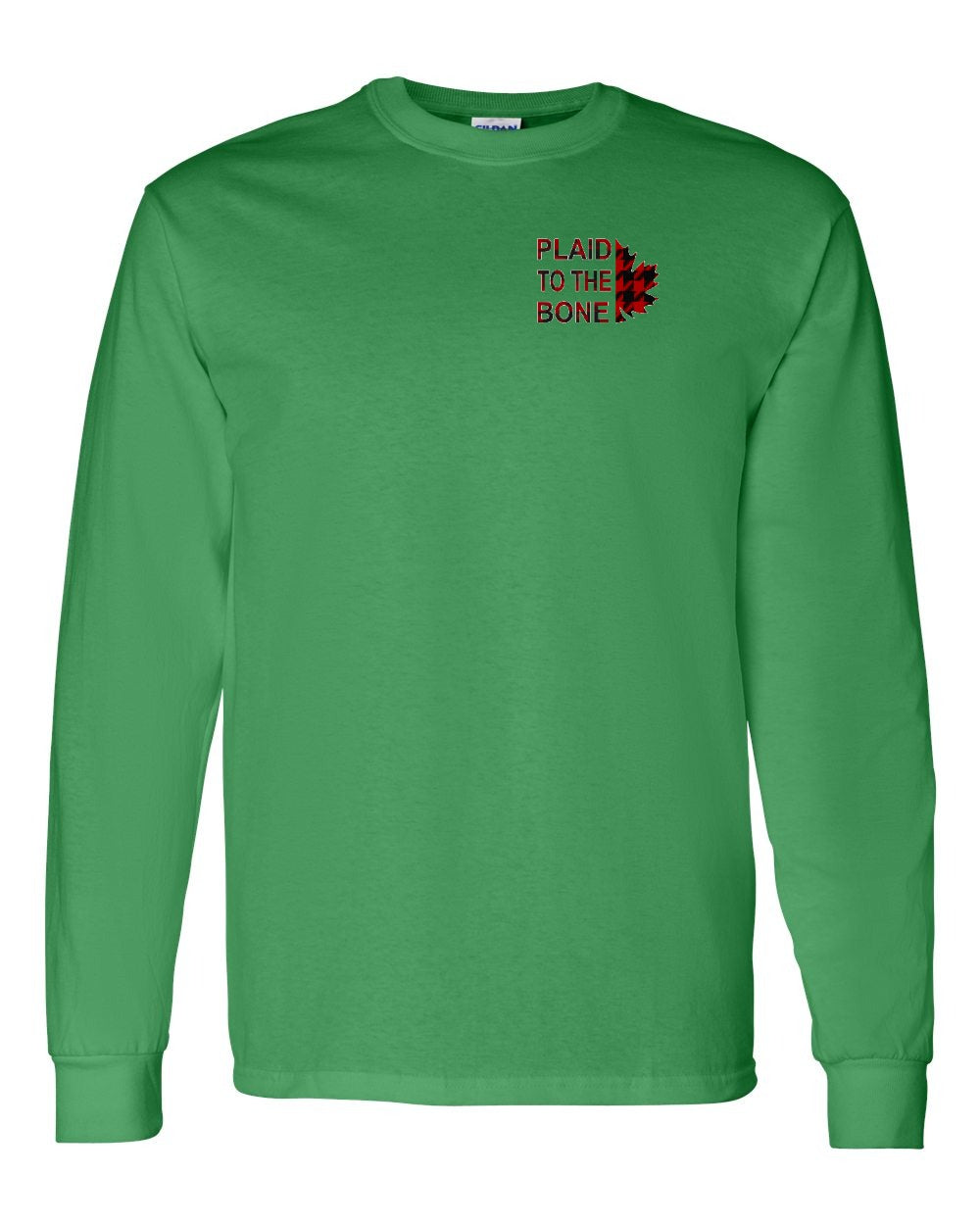 Plaid to the Bone Stacked Leaf Left Chest and Back Long Sleeve - Gildan Canada (sewn Internationally)