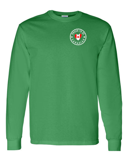 Proud to be Canadian Heart Flag Left Chest and Back Long Sleeve - Gildan Canada (sewn Internationally)