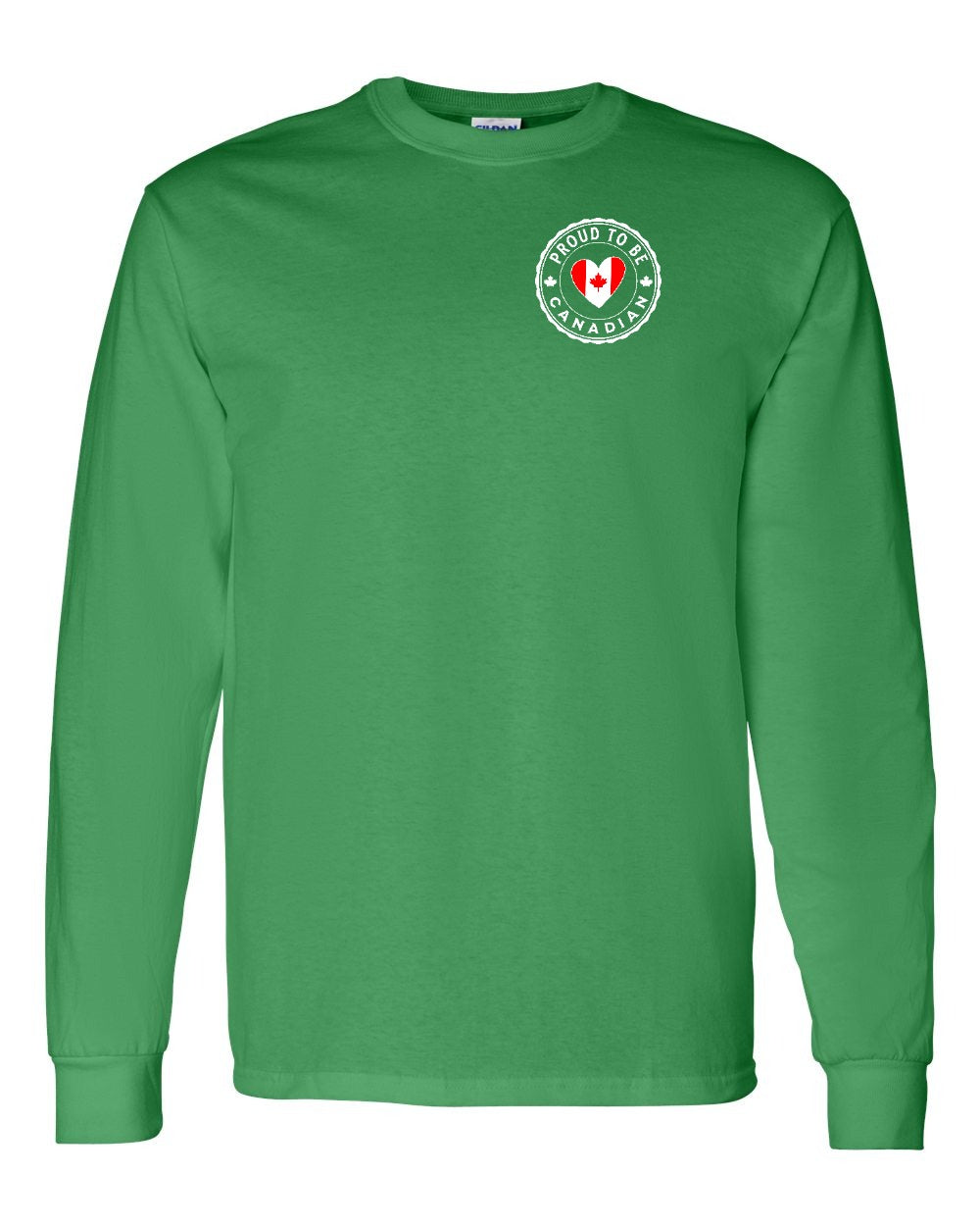 Proud to be Canadian Heart Flag Left Chest Long Sleeve - Gildan Canada (sewn Internationally)