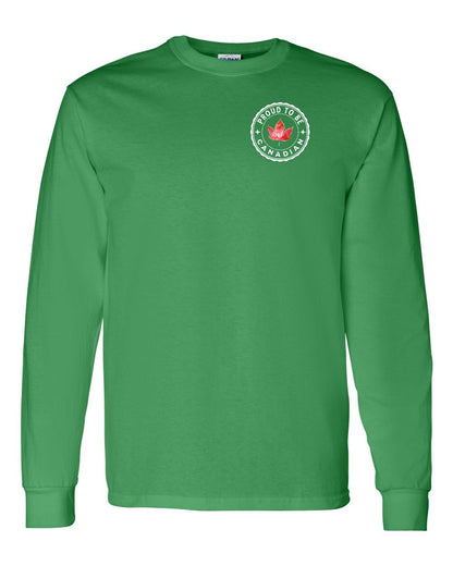 Proud to be Canadian Leaf Left Chest and Back Long Sleeve - Gildan Canada (sewn Internationally)