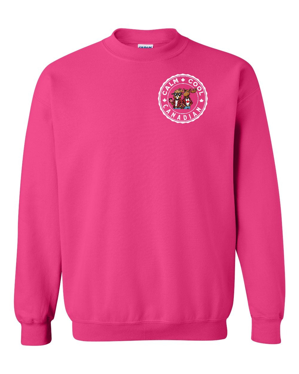 Calm Cool Moose and Beaver Left Chest and Back Crewneck - Gildan Canada (sewn Internationally)