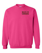 Made in Canada Plaid Background Left Chest and Back Crewneck