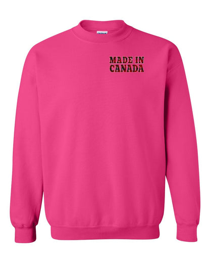 Made in Canada Plaid Background Left Chest Crewneck - Gildan Canada (sewn Internationally)