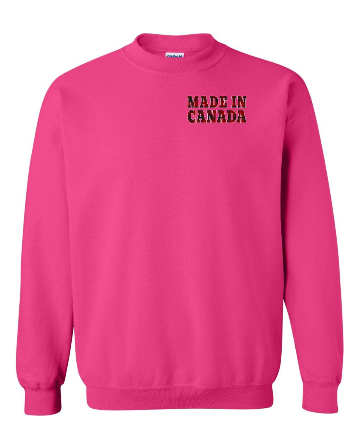 Made in Canada Plaid Background Left Chest Crewneck - Unisex