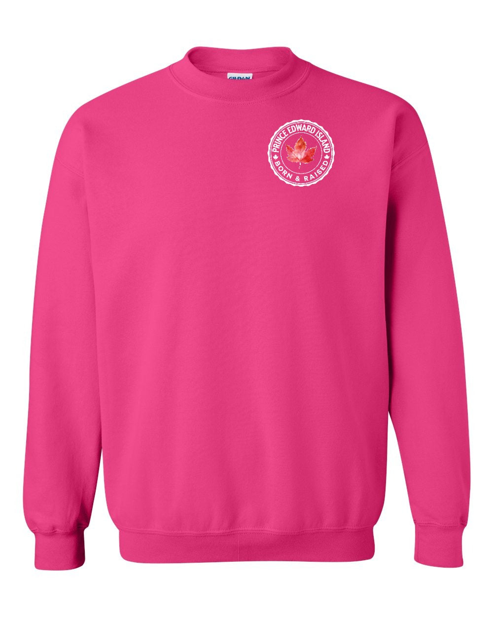 Born and Raised Prince Edward Island Left Chest Crewneck - Gildan Canada (sewn Internationally)