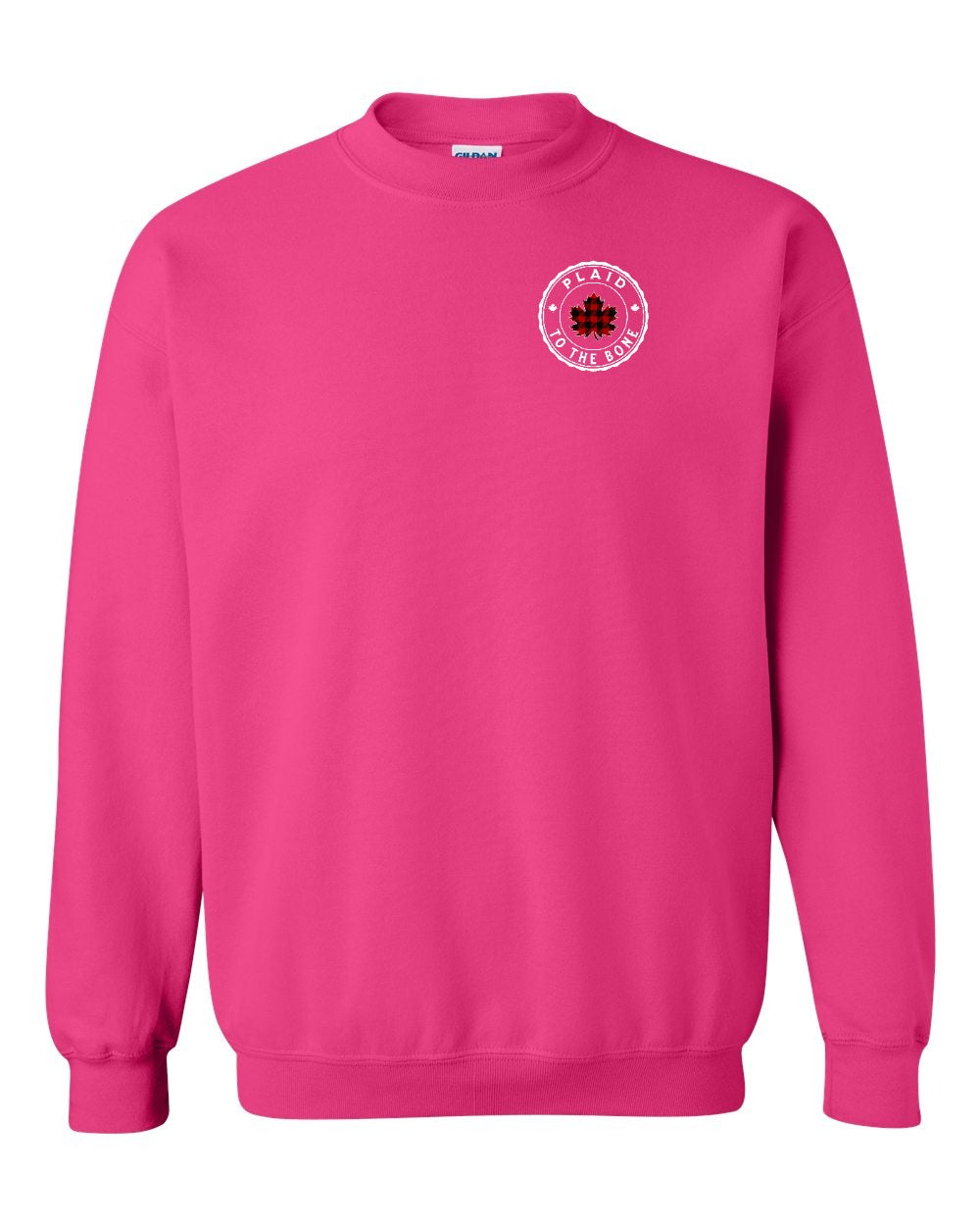 Plaid to the Bone Circle Leaf Left Chest and Back Crewneck - Gildan Canada (sewn Internationally)